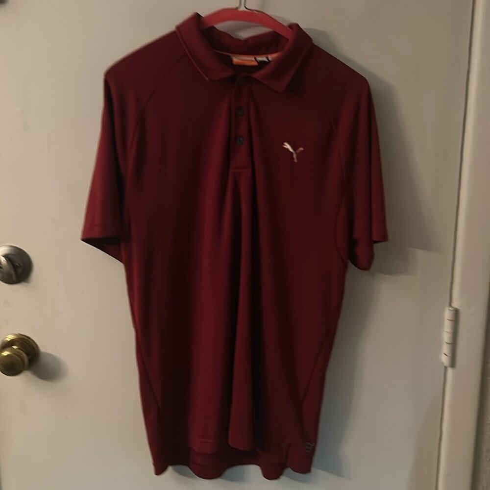 PUMA Sport Lifestyle Maroon Polo Shirt Orange Puma Cat M Preppy Sportswear Retro